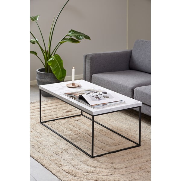 Bílý konferenční stolek s deskou v dekoru mramoru 55x110 cm Barossa – Actona-image-1