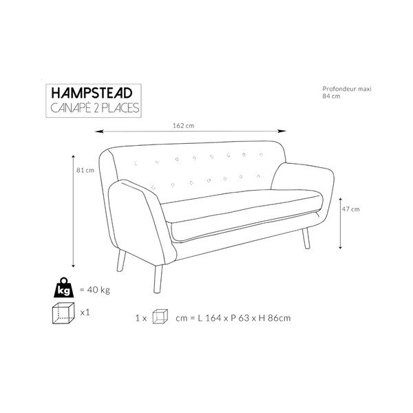 Růžová pohovka Cosmopolitan design Hampstead, 162 cm-image-4
