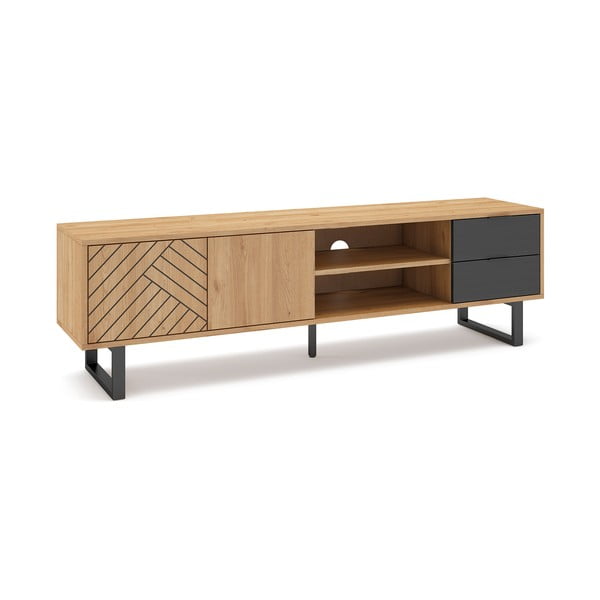 Antracitový/přírodní TV stolek v dekoru dubu 180x51,5 cm Madona – Marckeric