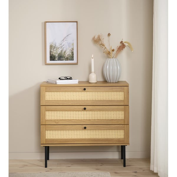 Nízká komoda v dekoru dubu v přírodní barvě 80x75 cm Pensacola – Unique Furniture-image-1