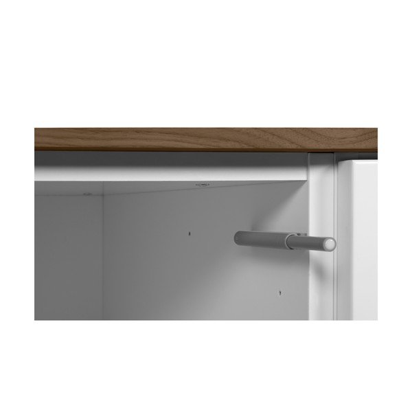 Bílá komoda s deskou z ořechu s 3 šuplíky a 3 dvířkami a černýma nohama TemaHome Join-image-3