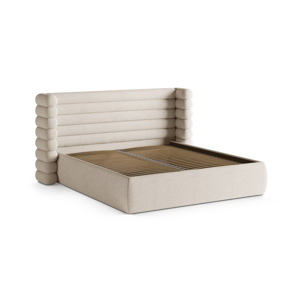 Béžová čalouněná dvoulůžková postel s úložným prostorem s roštem 200x200 cm Mount – Micadoni -image-3