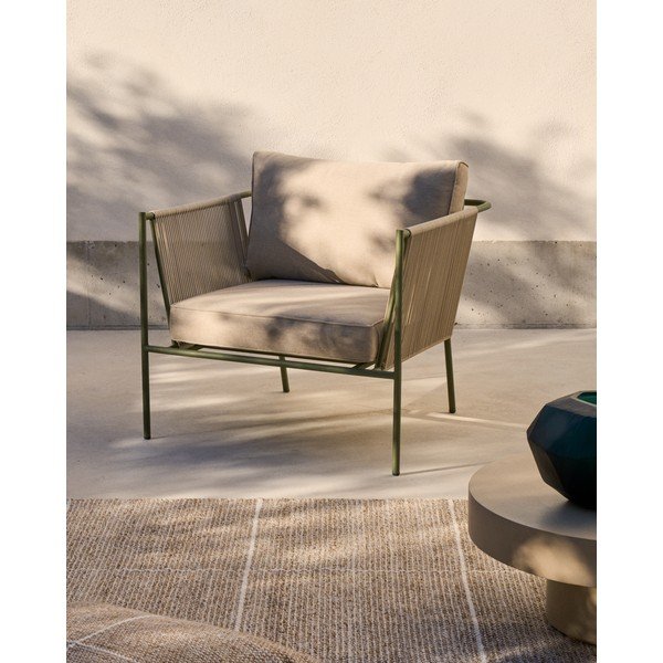 Zelené/béžové kovové zahradní křeslo Zivia – Kave Home-image-1