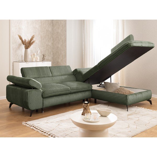 Zelená manšestrová rohová pohovka (pravý roh/do L) Marbeya  – Ropez-image-4