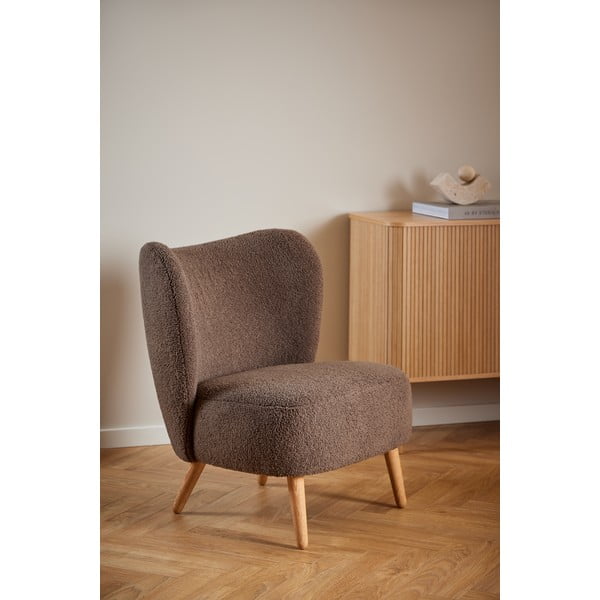 Hnědé křeslo z textilie bouclé Elmont – Actona-image-1