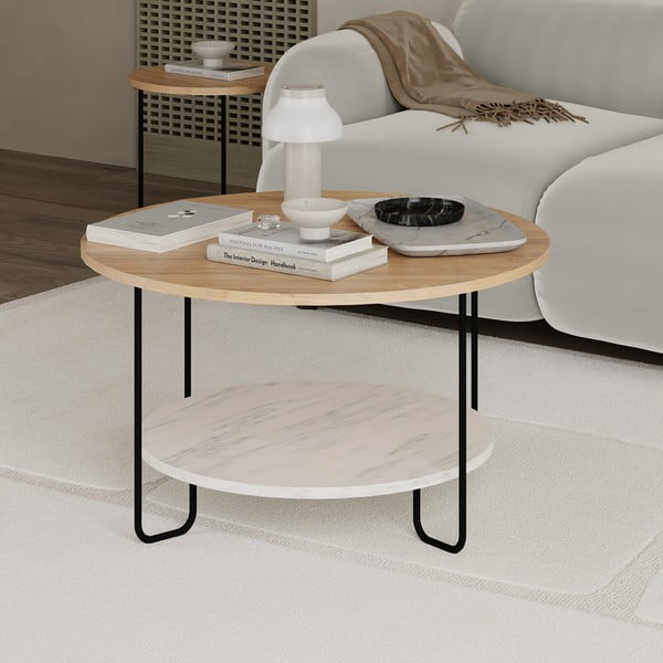 Kulatý konferenční stolek s deskou v dubovém dekoru v přírodní barvě ø 80 cm Tonka – Marckeric-image-4