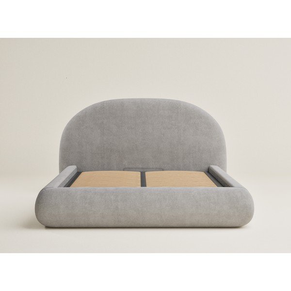 Šedobéžová čalouněná dvoulůžková postel s úložným prostorem s roštem 160x200 cm Maumere – Maison de Rêve-image-2