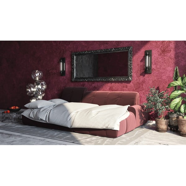 Tmavě růžová sametová rozkládací rohová pohovka Devichy Tous, pravý roh-image-1