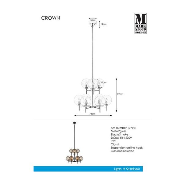 Závěsné svítidlo Markslöjd Crown Pendant L Smoke 9L-image-1