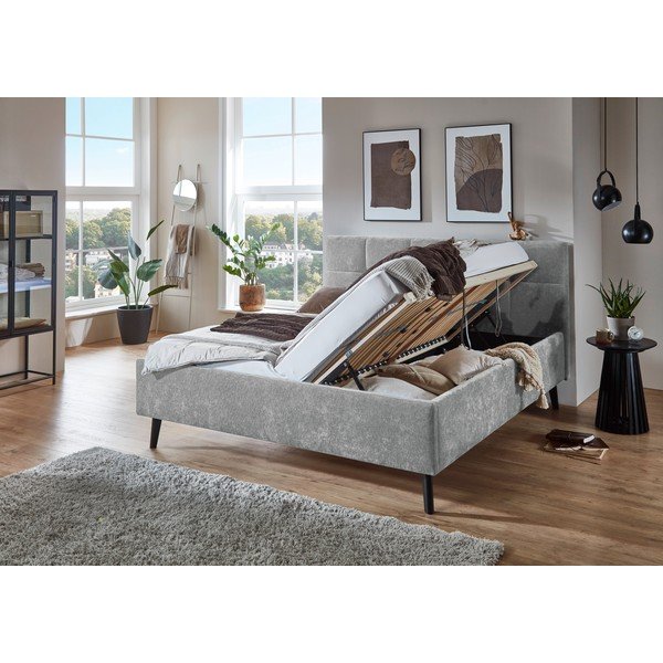 Šedá čalouněná dvoulůžková postel s úložným prostorem s roštem 180x200 cm Nova – Meise Möbel-image-1