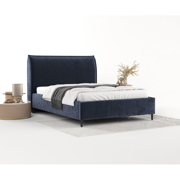 Tmavě modrá čalouněná dvoulůžková postel s úložným prostorem s roštem 180x200 cm Shell – Maison de Rêve-image-1