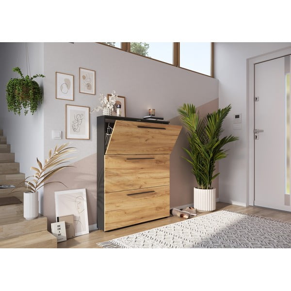 Tmavě šedý výklopný botník v dekoru dubu Wildomar - Germania-image-4