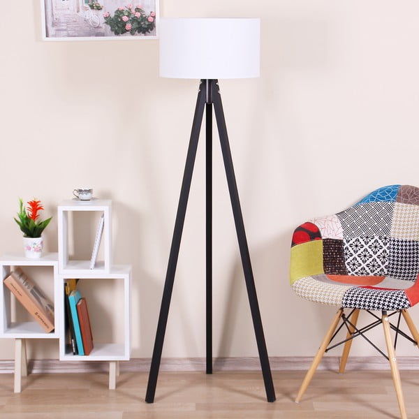 Černá volně stojící lampa s bílým stínítkem lampa Kate Louise Siyah