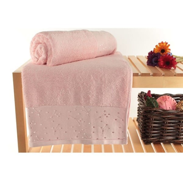 Sada 2 růžových ručníků z čisté bavlny Tomur, 90 x 150 cm