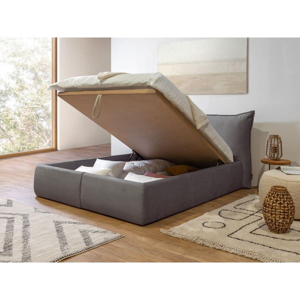 Tmavě šedá čalouněná dvoulůžková postel s úložným prostorem s roštem 160x200 cm Jade – Bobochic Paris-image-4
