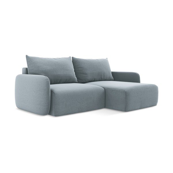 Modrá sametová rozkládací/s úložným prostorem rohová pohovka (pravý roh/s lenoškou) Kalena – Makamii-image-2