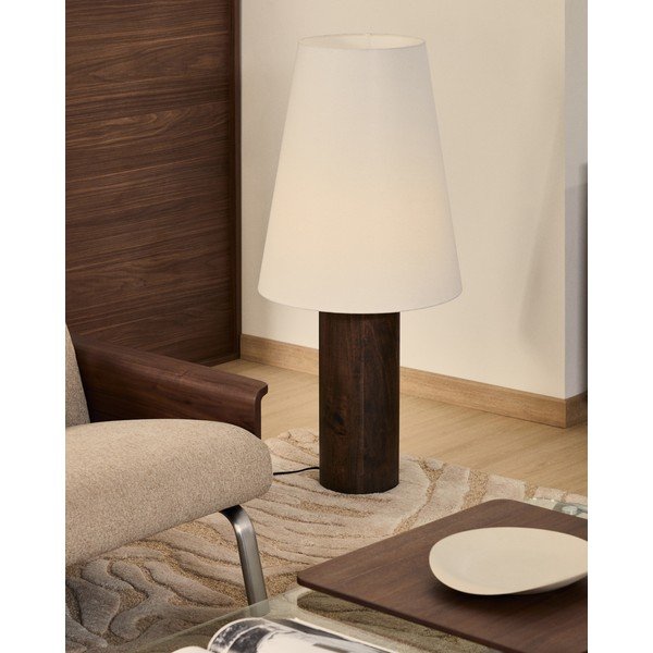 Bílá/v tmavě přírodní barvě stojací lampa s textilním stínidlem (výška 110 cm) Marga – Kave Home-image-1