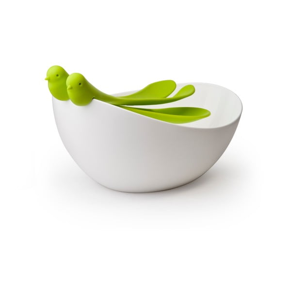 Bílo-zelený salátový set s mísou Qualy&CO Salad Bowl