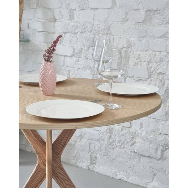 Kulatý rozkládací jídelní stůl s deskou v dekoru jasanového dřeva 45x90 cm Jubi – Ragaba-image-4