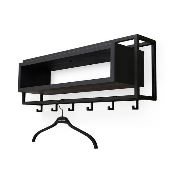 Černý nástěnný věšák z dubového dřeva s poličkou 78 cm School – Spinder Design