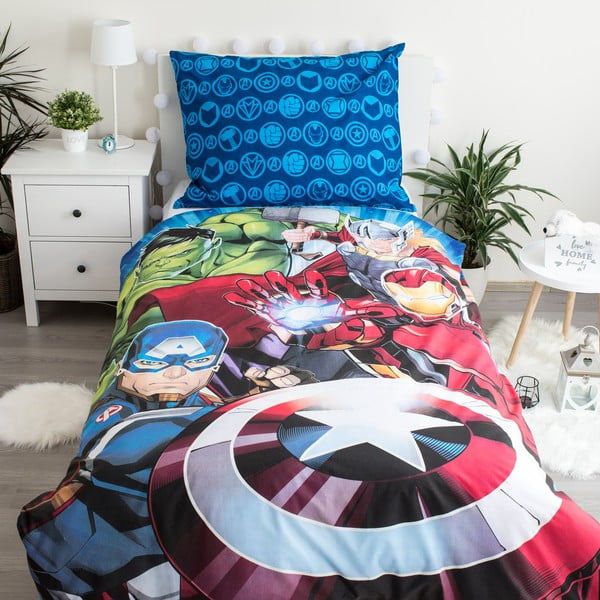 Bavlněné dětské povlečení na jednolůžko se svítícím efektem 140x200 cm Avengers – Jerry Fabrics-image-1