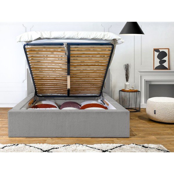 Světle šedá čalouněná dvoulůžková postel s úložným prostorem s roštem 160x200 cm Nihad – Bobochic Paris-image-4