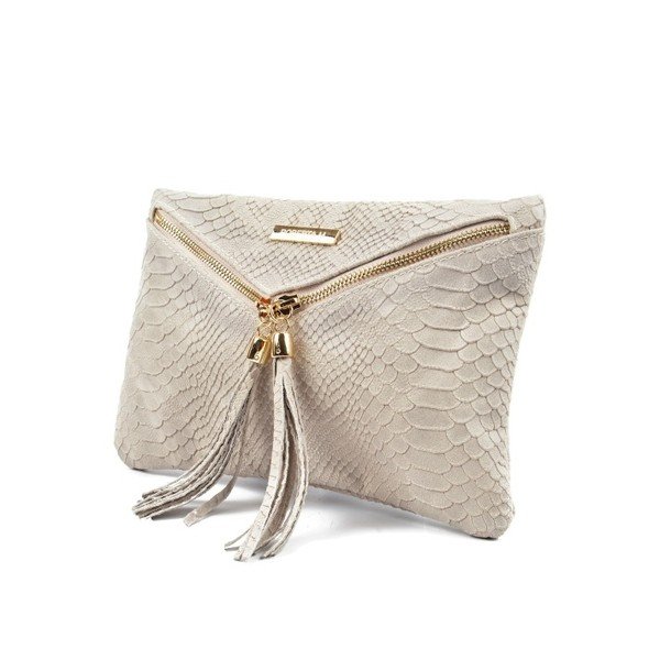 Béžové kožené psaníčko s třásněmi Roberta M Beige-image-4