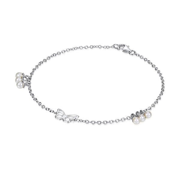 Stříbrný náramek s perlami a přívěskem Chakra Pearls Butterfly, 17 cm