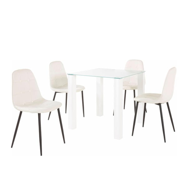 Sada jídelního stolu a 4 bílých židlí Støraa Dante, délka stolu 80 cm