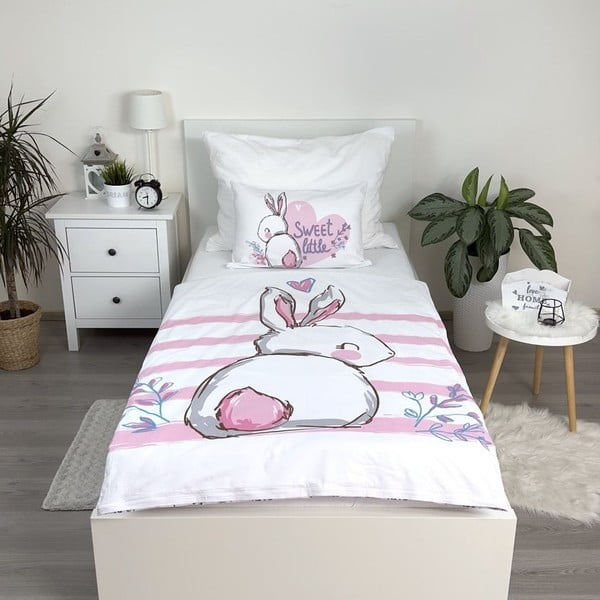 Bílo-růžové bavlněné dětské povlečení do postýlky 100x135 cm Bunny "Sweet" – Jerry Fabrics-image-2