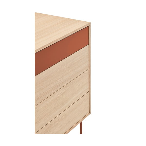 Cihlově červená komoda s dubovou dýhou se zásuvkami Teulat Yoko-image-4