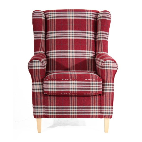 Červené kárované křeslo ušák Max Winzer Lorris-image-3