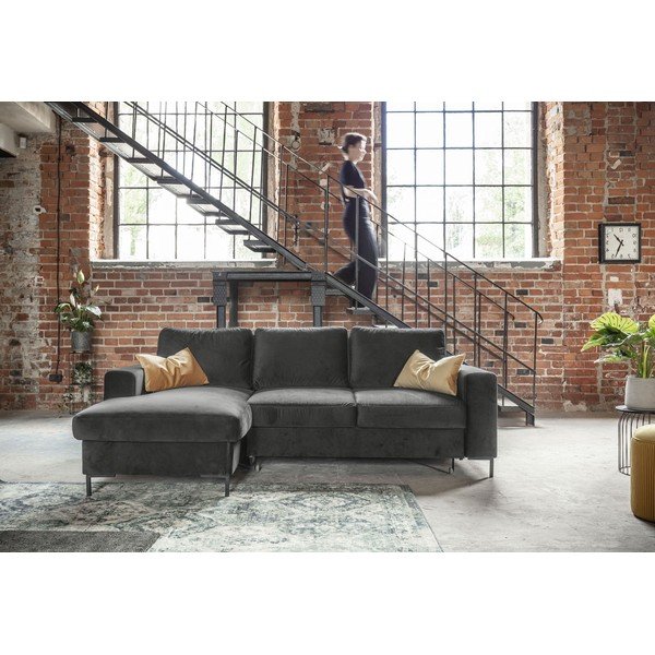 Tmavě šedá sametová rozkládací rohová pohovka Miuform Lofty Lilly, levý roh-image-4