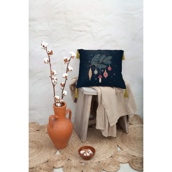 Tmavě modrý polštář s příměsí lnu Really Nice Things Christmas Ornaments, 45 x 45 cm-image-1