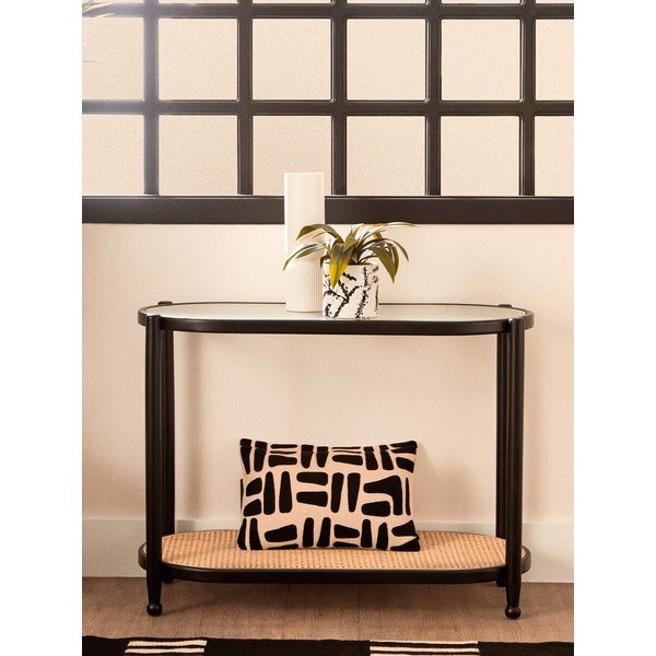 Černý/v přírodní barvě konzolový stolek se skleněnou deskou 49x100 cm Cebu – Premier Housewares-image-1