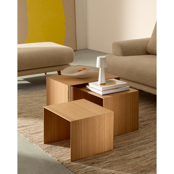 Odkládací stolky v sadě 3 ks v dekoru dubu 40x60 cm Litto – Kave Home-image-1
