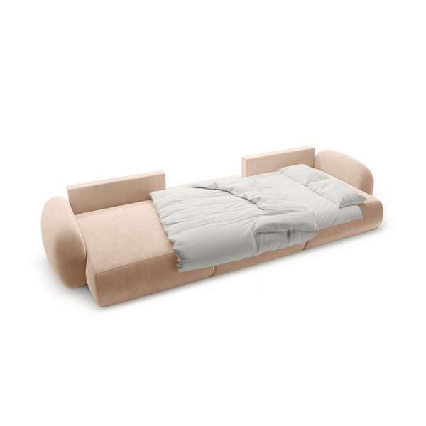 Béžová sametová rozkládací/s úložným prostorem rohová pohovka (do "U") Tonale – Cosmopolitan Design-image-3