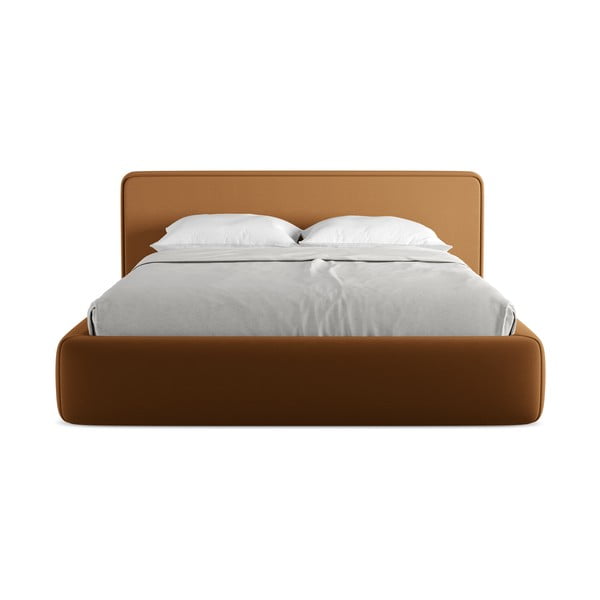 Čalouněná dvoulůžková postel v terakotové barvě s úložným prostorem s roštem 160x200 cm Kiana – Makamii-image-4