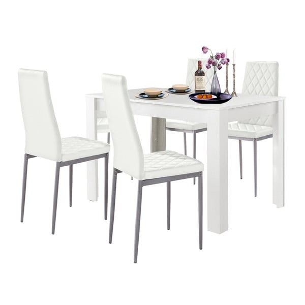 Set bílého jídelní stolu a 4 bílých jídelních židlí Støraa Lori and Barak, 120 x 80 cm