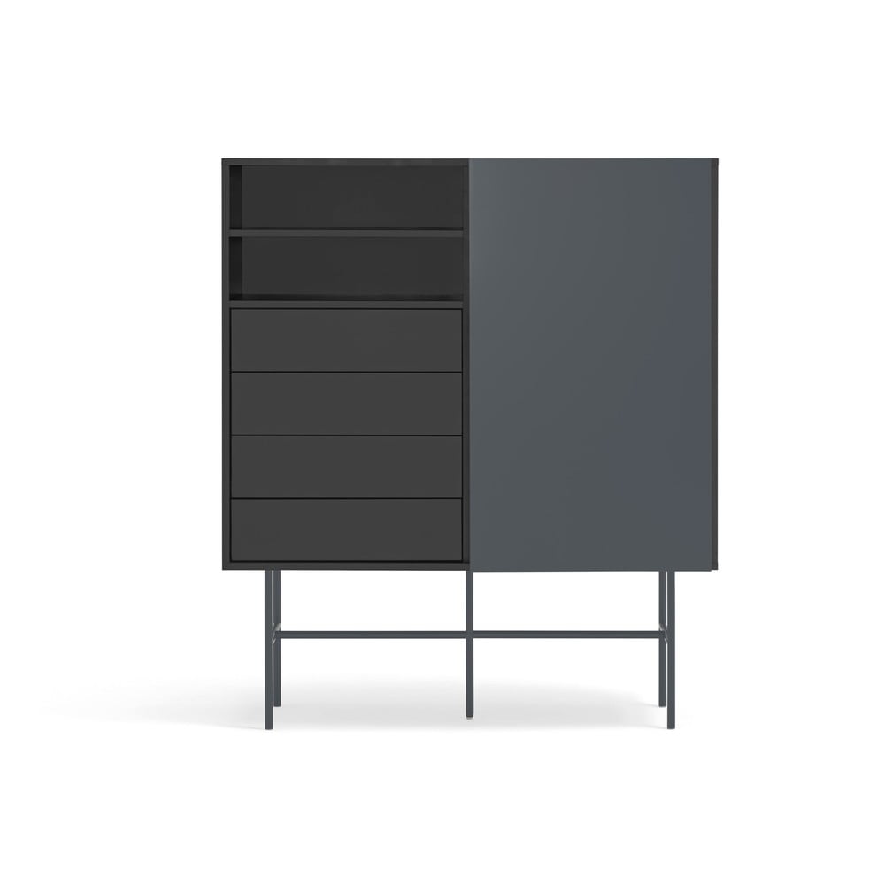 Černo-antracitová vysoká komoda s posuvnými dveřmi 120x140 cm Nube – Teulat