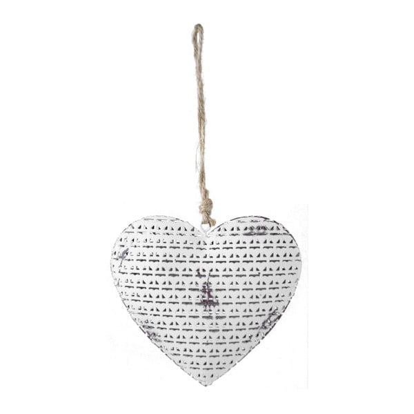 Bílé závěsné srdce z kovu Ego Dekor Heart, výška 10,5 cm