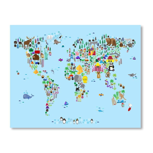 Plakát s mapou světa Americanflat Animal, 60 x 42 cm