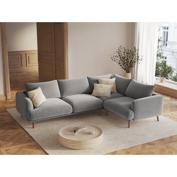 Šedá sametová rohová pohovka (pravý roh/do L) Naomi – Micadoni -image-1