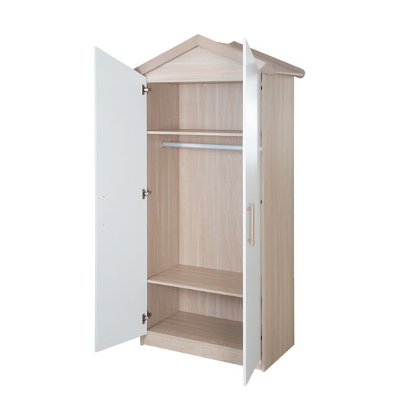 Dětská šatní skříň v bílé a přírodní barvě v dekoru dubu 96x190x50 cm Cabane – Roba-image-4