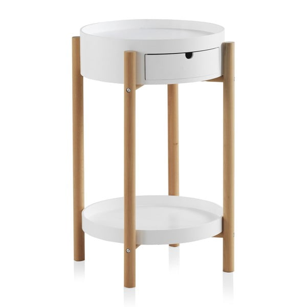 Bílý příruční stolek se šuplíkem a nohami z bukového dřeva Geese Nordic Style Malo