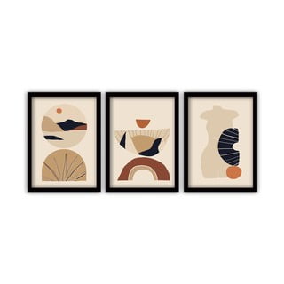 Sada 3 obrazů v černém rámu Vavien Artwork Abstract Lanscape, 35 x 45 cm