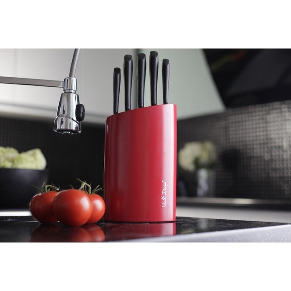 Červený stojan s pěti noži Vialli Design-image-1