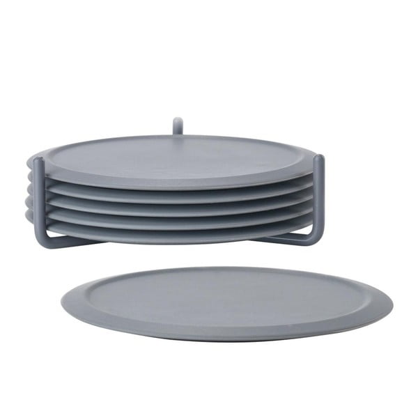 Šedé silikonové podtácky v sadě 6 ks se stojánkem Singles - Zone-image-2