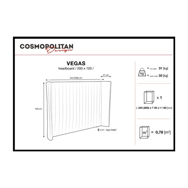 Pastelově modré čelo postele Cosmopolitan Design Vegas, 200 x 120 cm-image-4