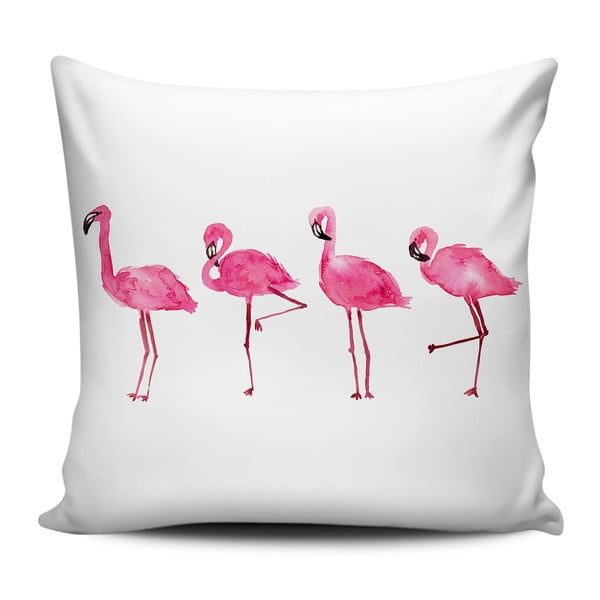 Růžovobílý polštář Home de Bleu Painted Flamingos, 43 x 43 cm